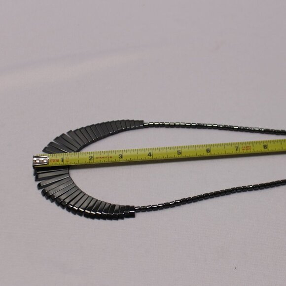 Vintage Natural Hematite Graduated Bar Necklace, 24 Inch Length - Picture 10 of 11